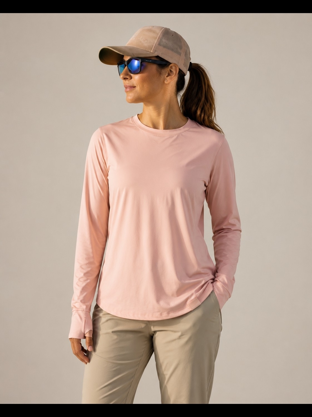 Realtree Fishing Womens XL Pink Performance Shirt Thumbhole Stay Tucked Fishtail
